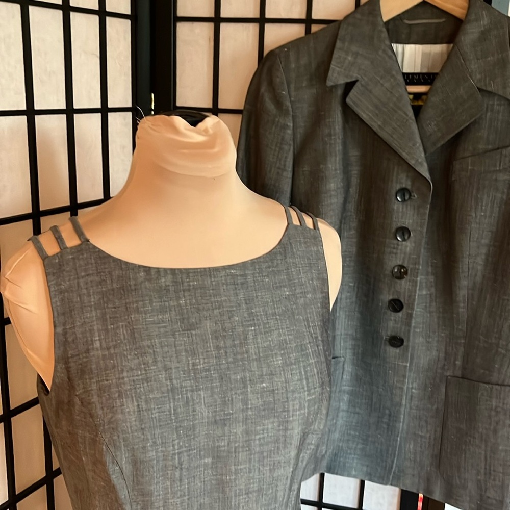 Escada Elements Grey Twill Jacket & Dress Suit 36